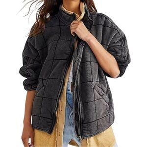 New Free People Dolman Quilted Oversized Funnel Neck Washed‎ Black Jacket Large